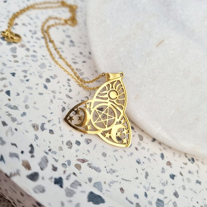 Triple Moon Pentagram Necklace