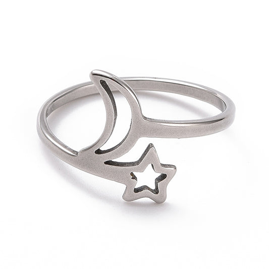 Silver Moon & Star Ring