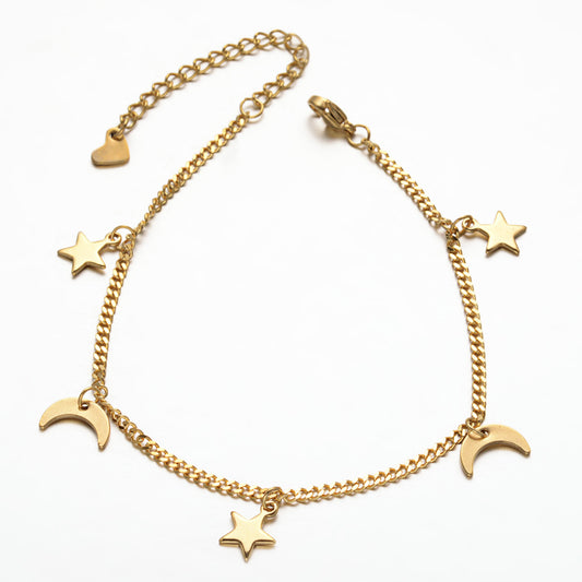 Gold Moon & Star Charm Bracelet