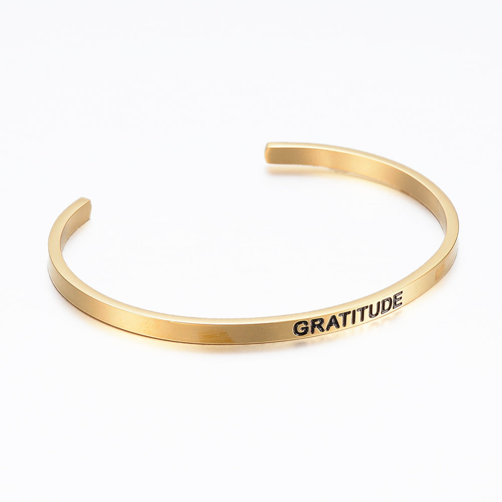 "Gratitude" Gold Open Cuff Bangle
