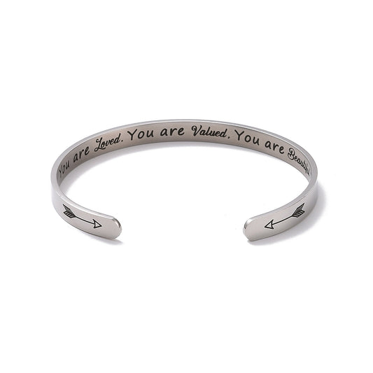 Inspiration Cuff Bangle "You Are Loved, You Are Valued, You Are Beautiful"