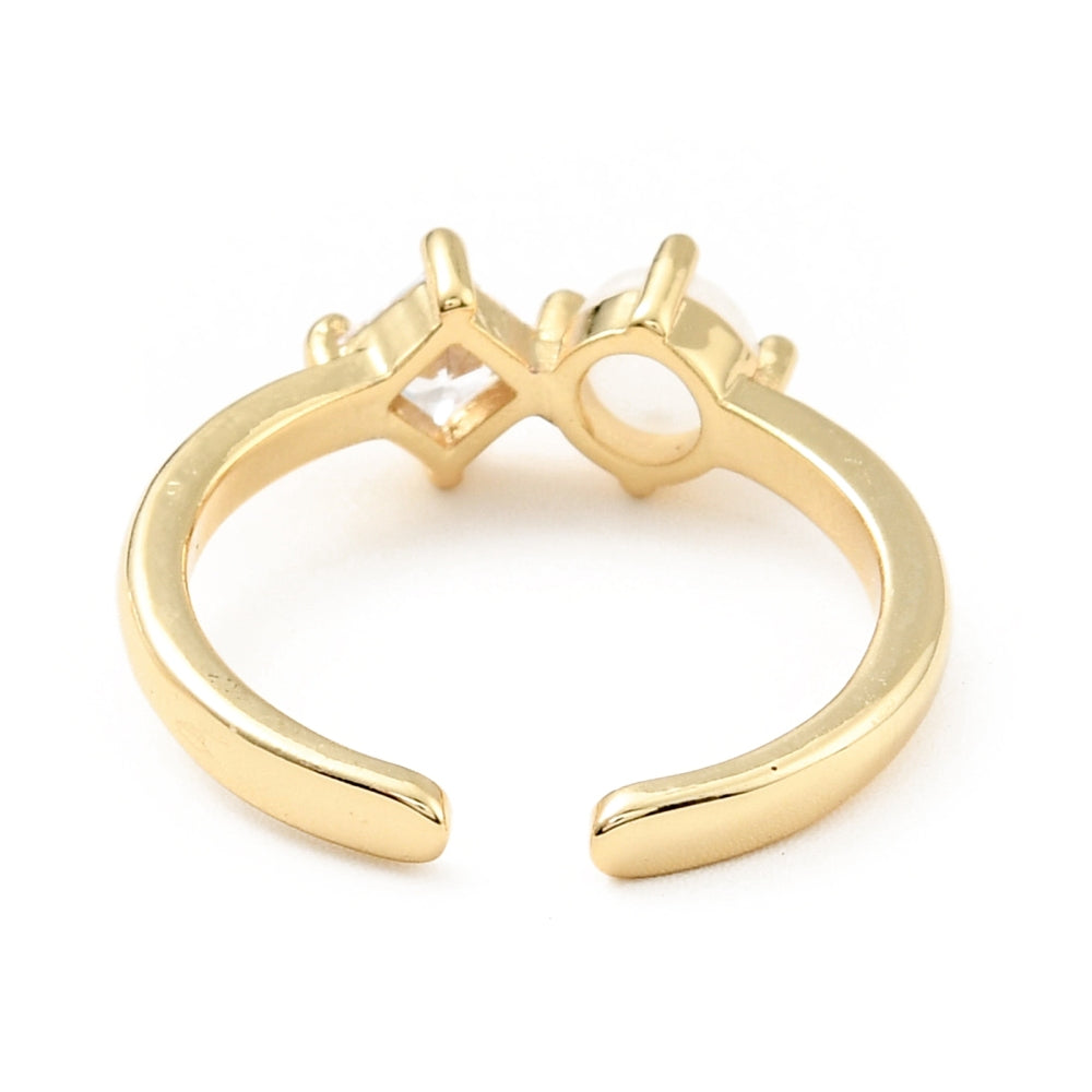 18K Gold Cubic Zirconia & Glass Rhombus Cuff Ring